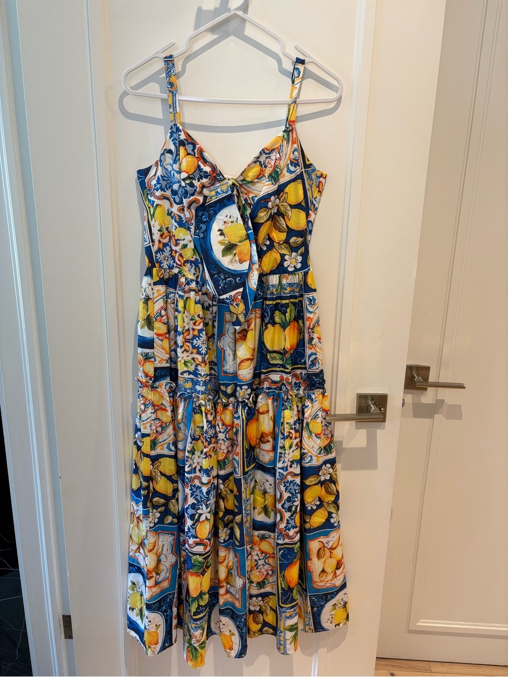Sleeveless Blue & Yellow Lemon-Print Maxi Dress